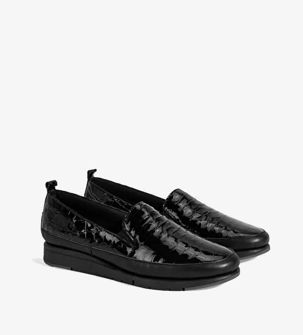 Kadın Siyah Kroko Baskılı DesaComfort Deri Ayakkabı - Görsel 1