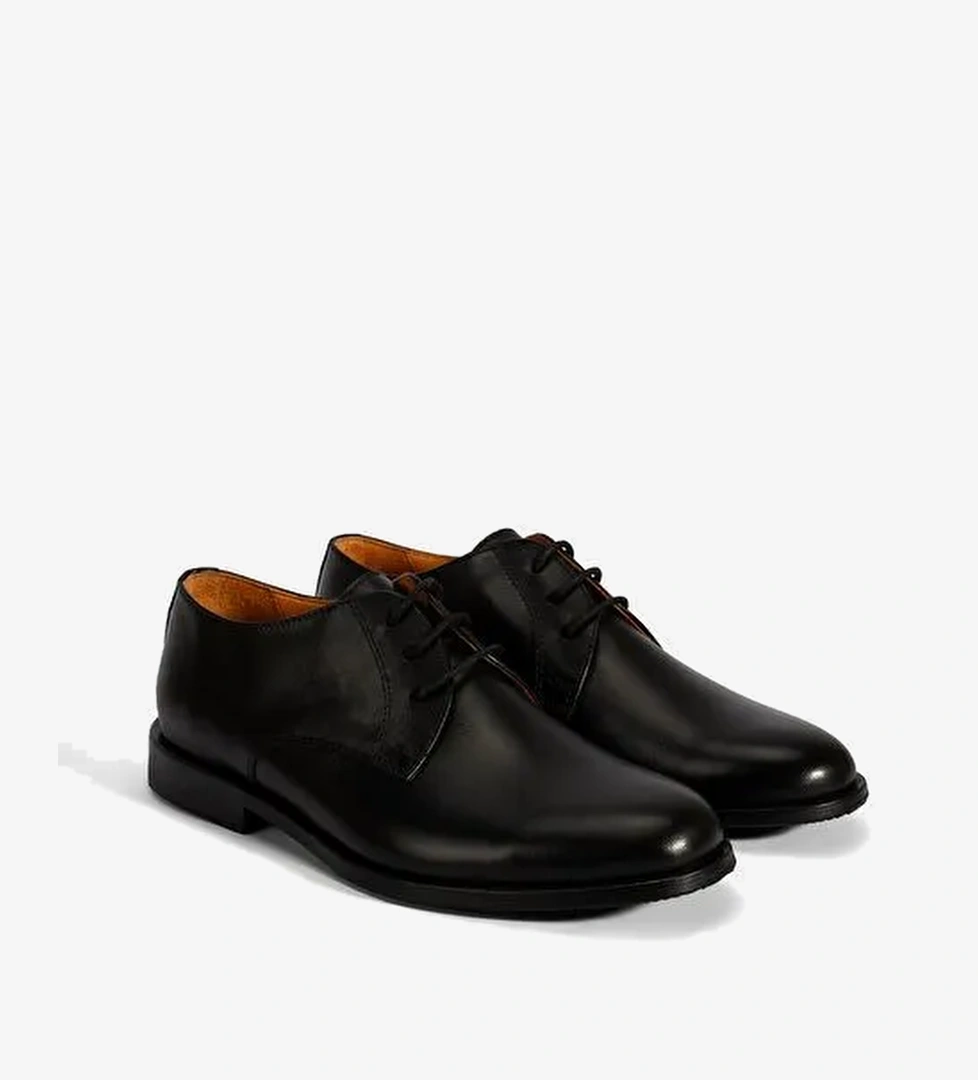 Kadın Siyah Bağcıklı Klasik Deri Ayakkabı - Görsel 1