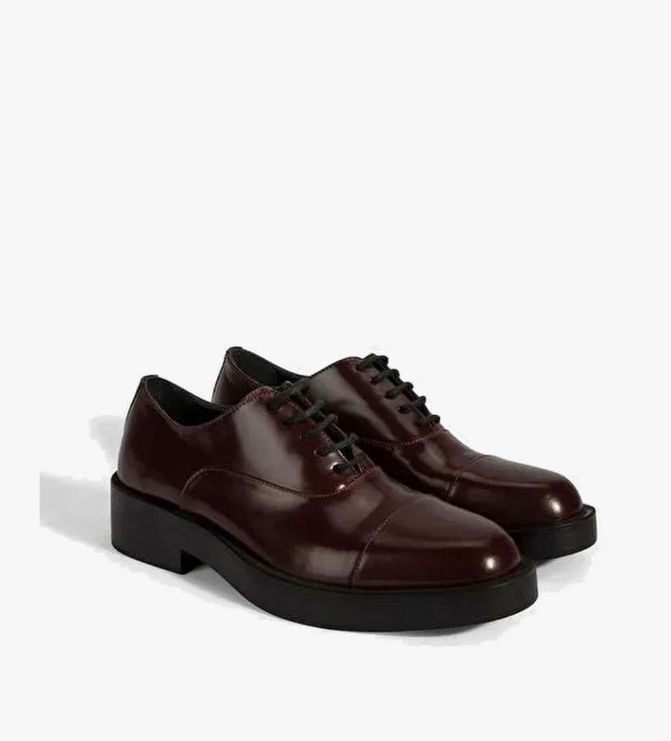 Kadın Bordo Bağcıklı Klasik Deri Ayakkabı - Görsel 1