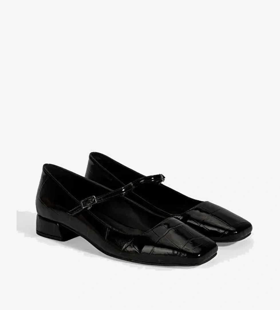 Kadın Siyah Kroko Baskılı Mary Jane Günlük Ayakkabı - Görsel 1