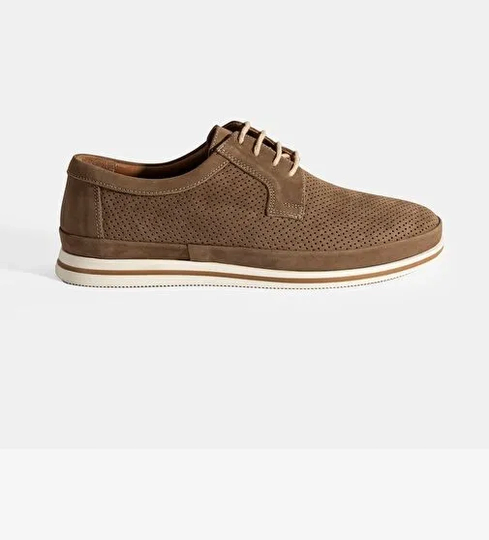 Erkek Vizon Nubuk Deri Bağcıklı Günlük Ayakkabı - Görsel 1