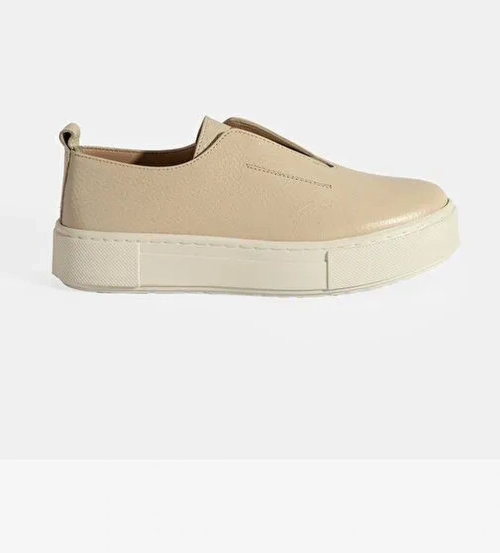 Kadın Bej Günlük Deri Ayakkabı - Görsel 1