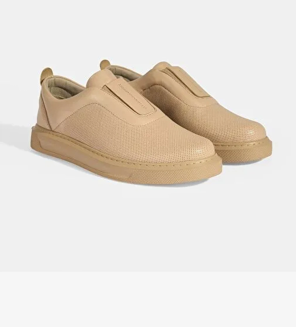 Kadın Bej Deri Günlük Ayakkabı - Görsel 1