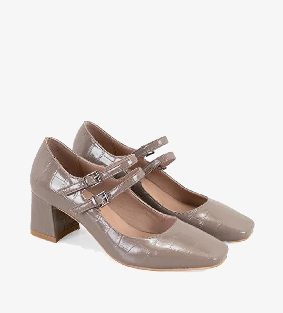 Kadın Bej Mary Jane Deri Klasik Ayakkabı - Görsel 1