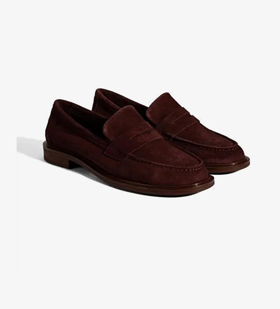 Kadın Bordo Süet Loafer - Görsel 1