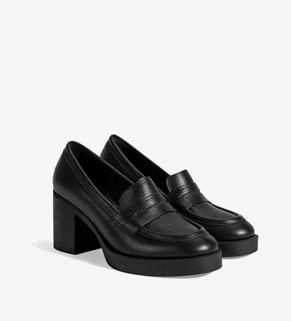 Kadın Siyah Kalın Topuklu Deri Loafer - Görsel 1