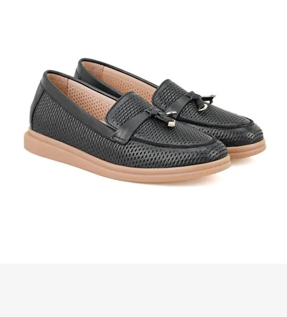 Kadın Siyah Deri Loafer - Görsel 1