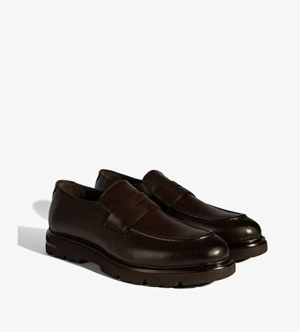 Erkek Kahve Deri Loafer - Görsel 1