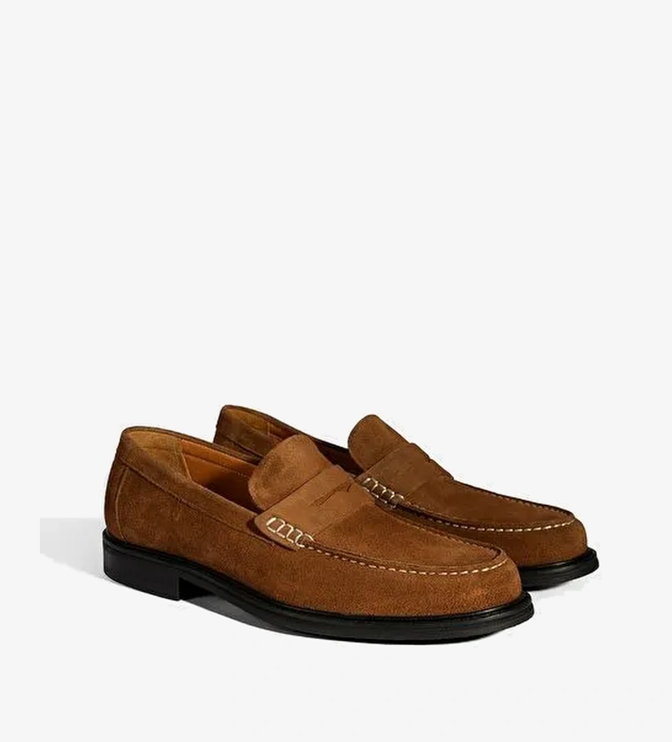 Erkek Taba Süet Deri Loafer - Görsel 1