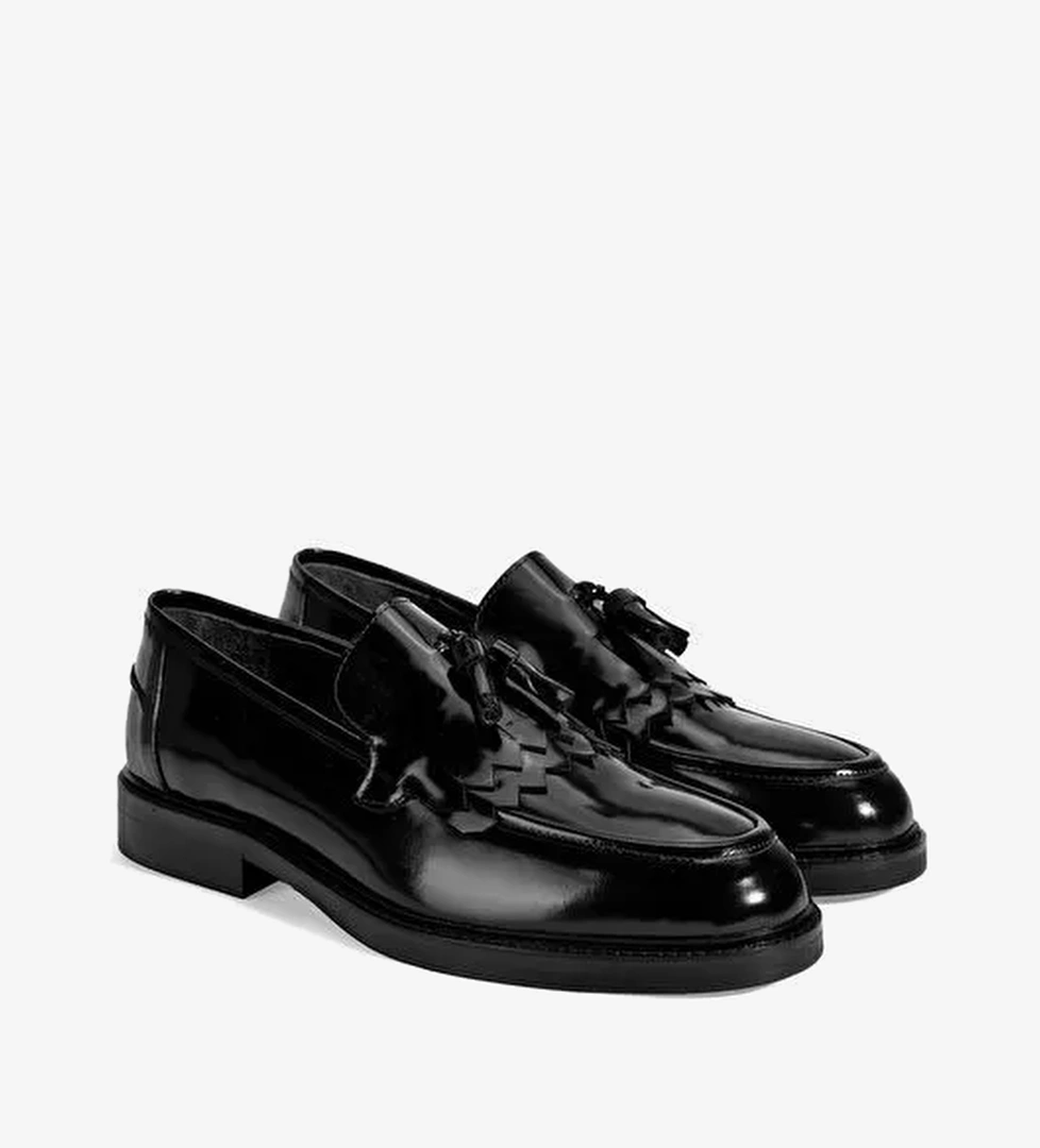 Erkek Siyah Püskül Detaylı Deri Loafer - Görsel 1