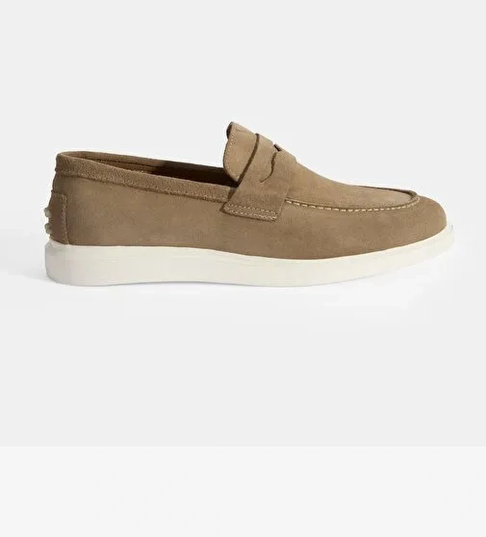 Erkek Bej Slip-On Süet Loafer - Görsel 1