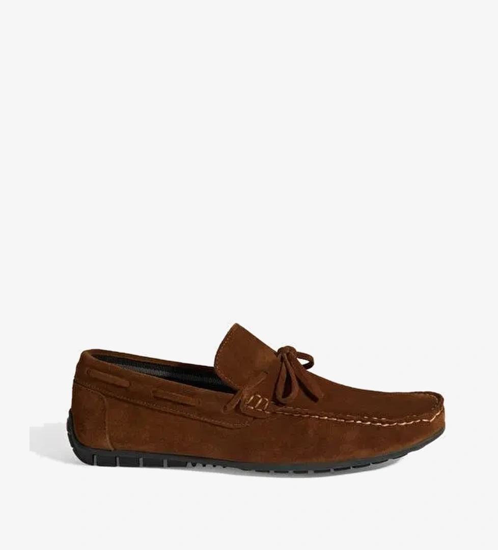 Calandra Taba Erkek Bağcık Detaylı Slip-On Süet Loafer - Görsel 1
