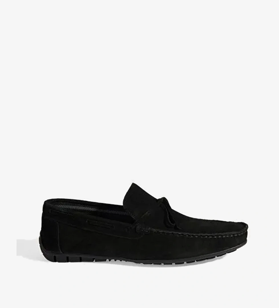 Calandra Siyah Erkek Bağcık Detaylı Slip-On Süet Loafer - Görsel 1