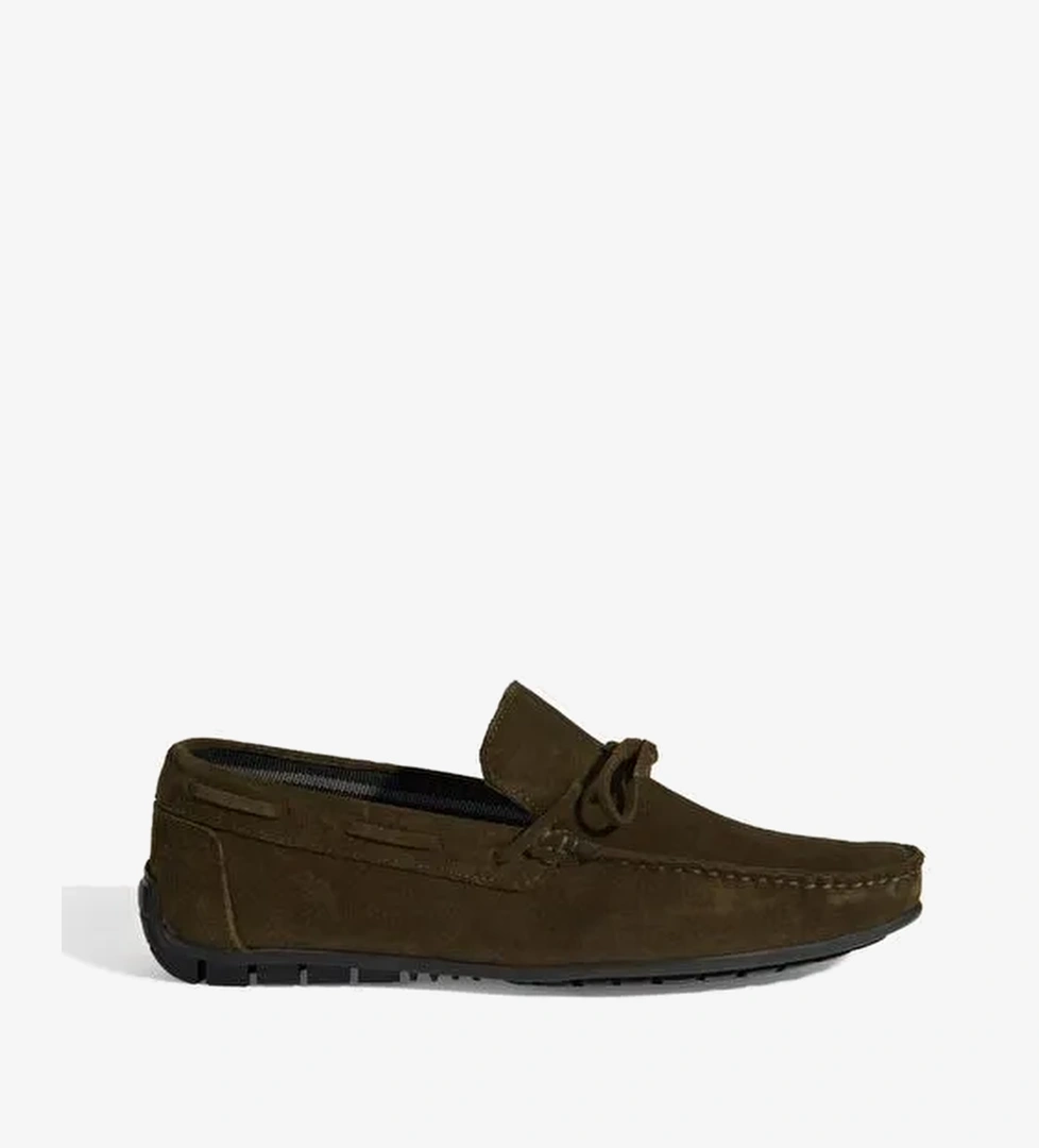 Calandra Haki Erkek Bağcık Detaylı Slip-On Süet Loafer - Görsel 1