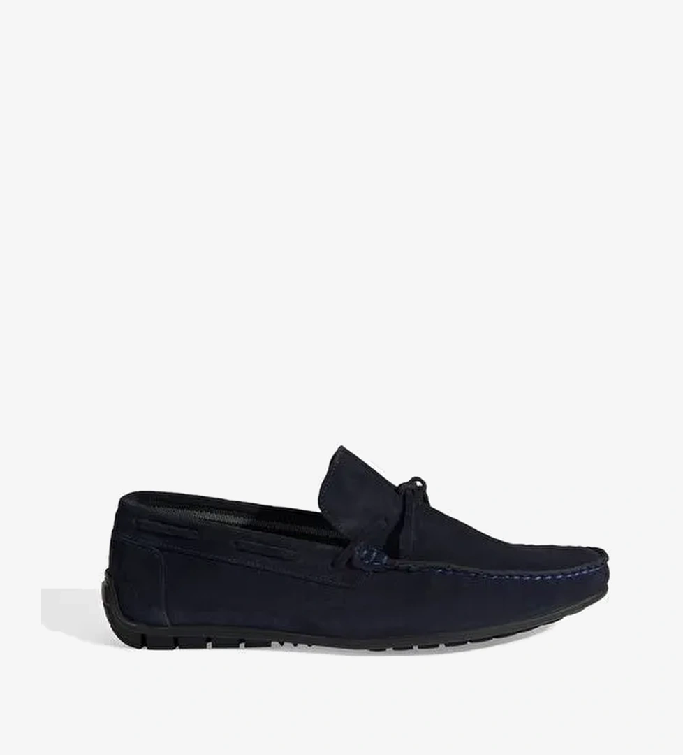 Calandra Lacivert Erkek Bağcık Detaylı Slip-On Süet Loafer - Görsel 1