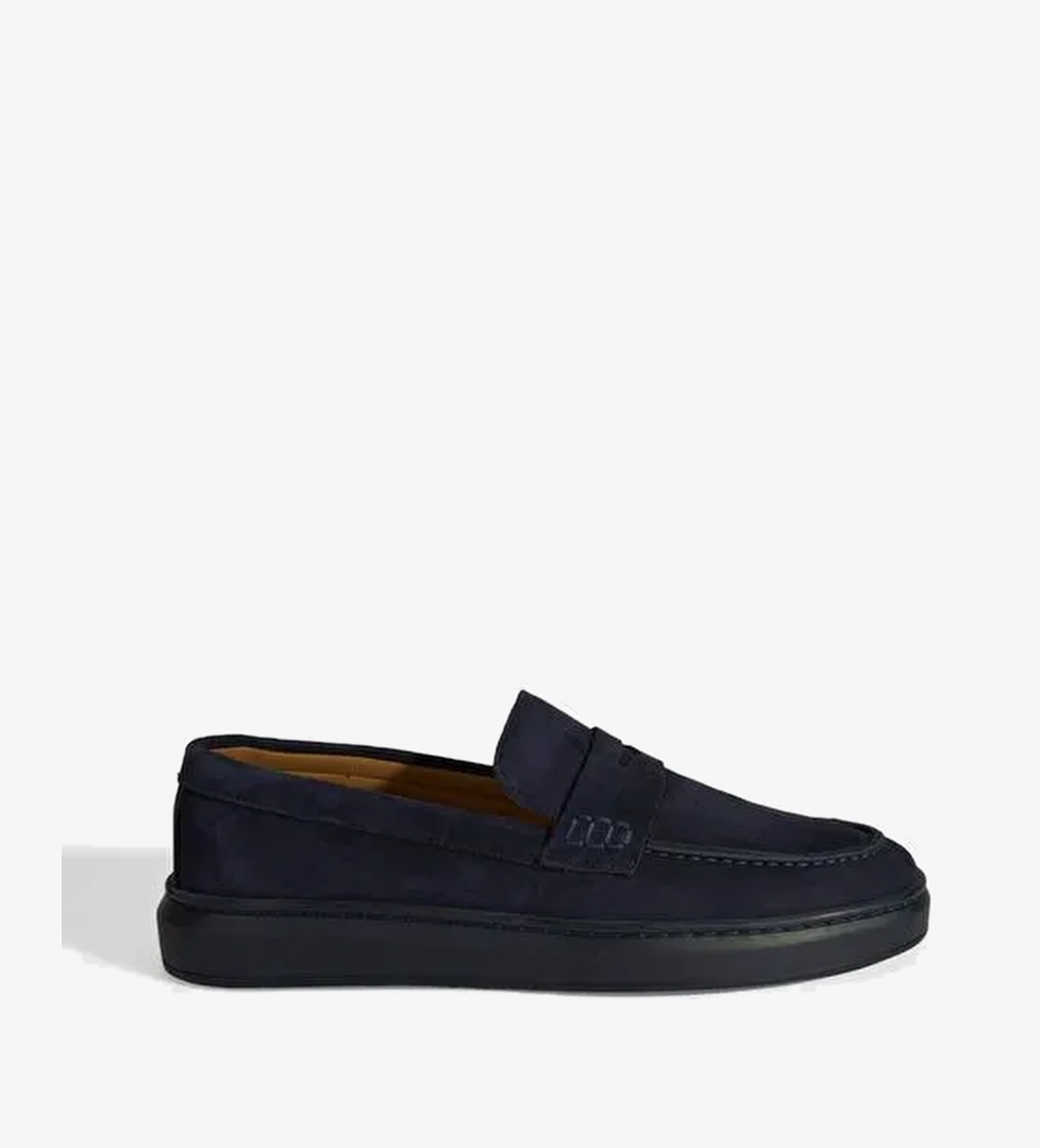 Erkek Lacivert Slip-On Nubuk Deri Loafer - Görsel 1