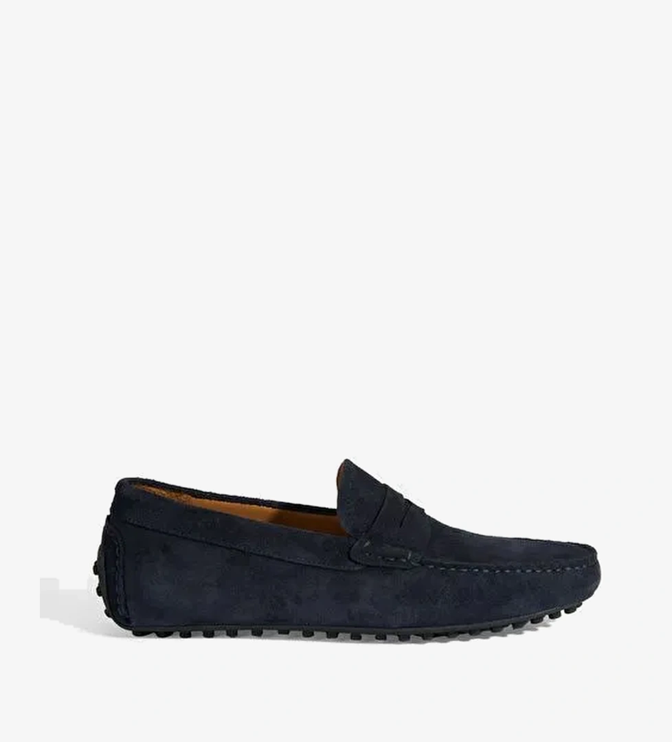 Erkek Lacivert Slip-On Süet Loafer - Görsel 1