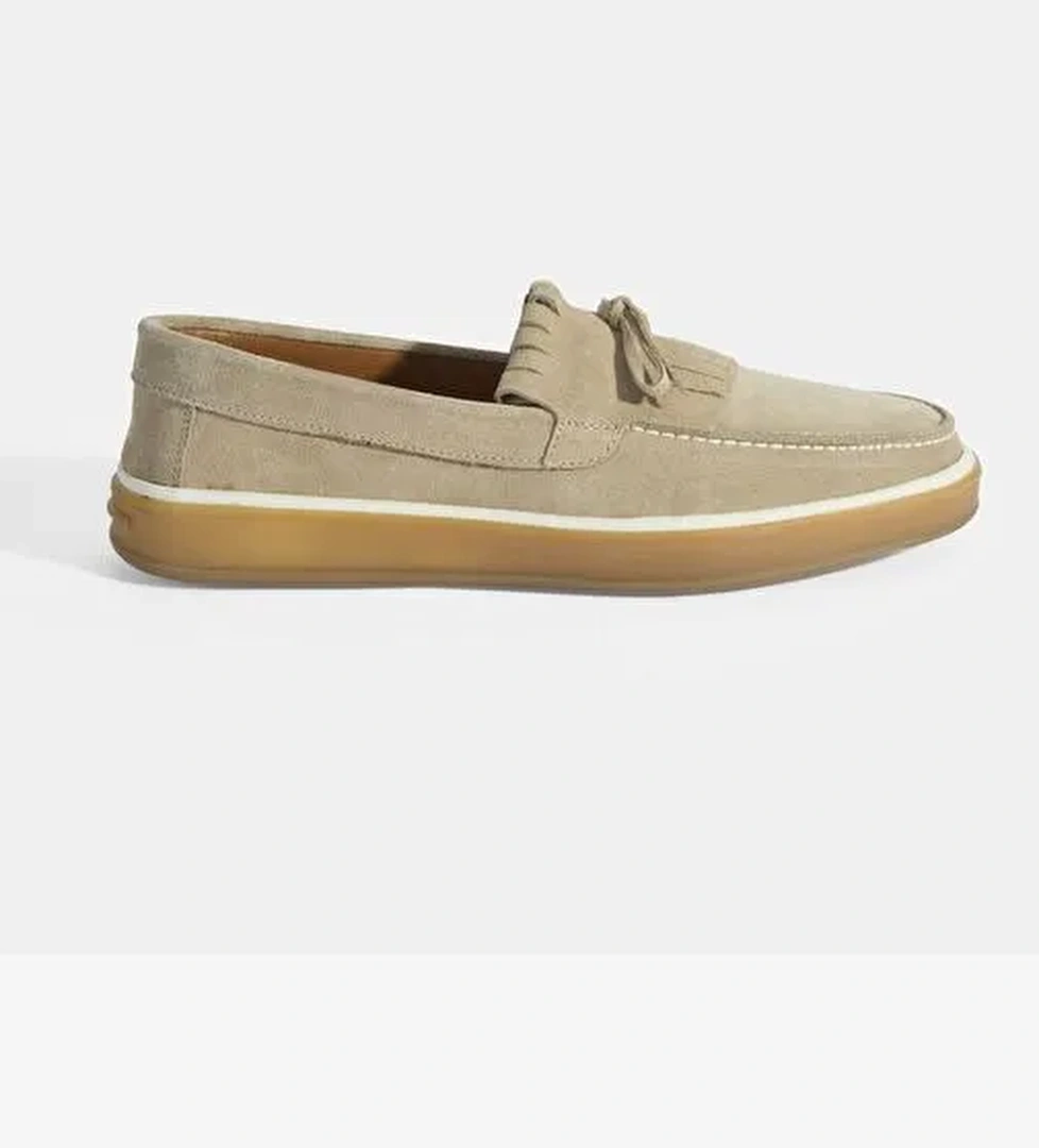 Erkek Bej Süet Püsküllü Loafer - Görsel 1
