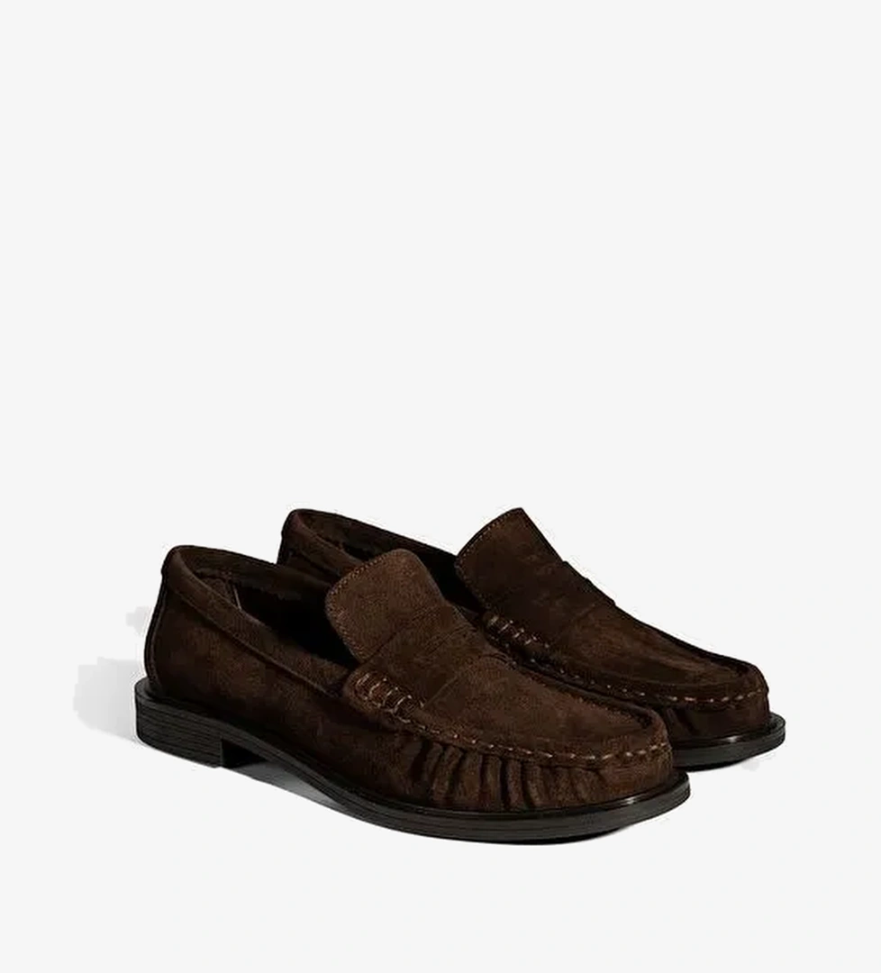 Kadın Kahve Süet Deri Loafer - Görsel 1