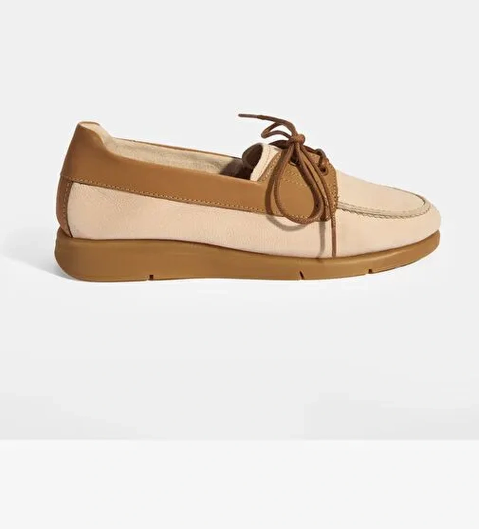 Kadın Krem Bağcık Detaylı DesaComfort Nubuk Günlük Ayakkabı - Görsel 1