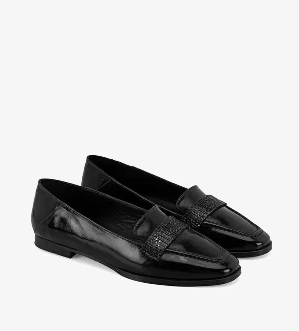 Kadın Siyah Deri Babet - Görsel 1