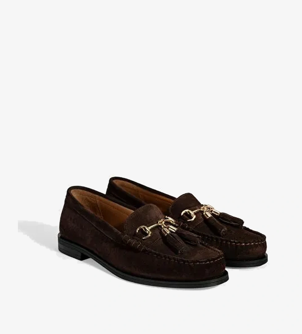 Kadın Kahve Püskül Aksesuarlı Süet Loafer - Görsel 1