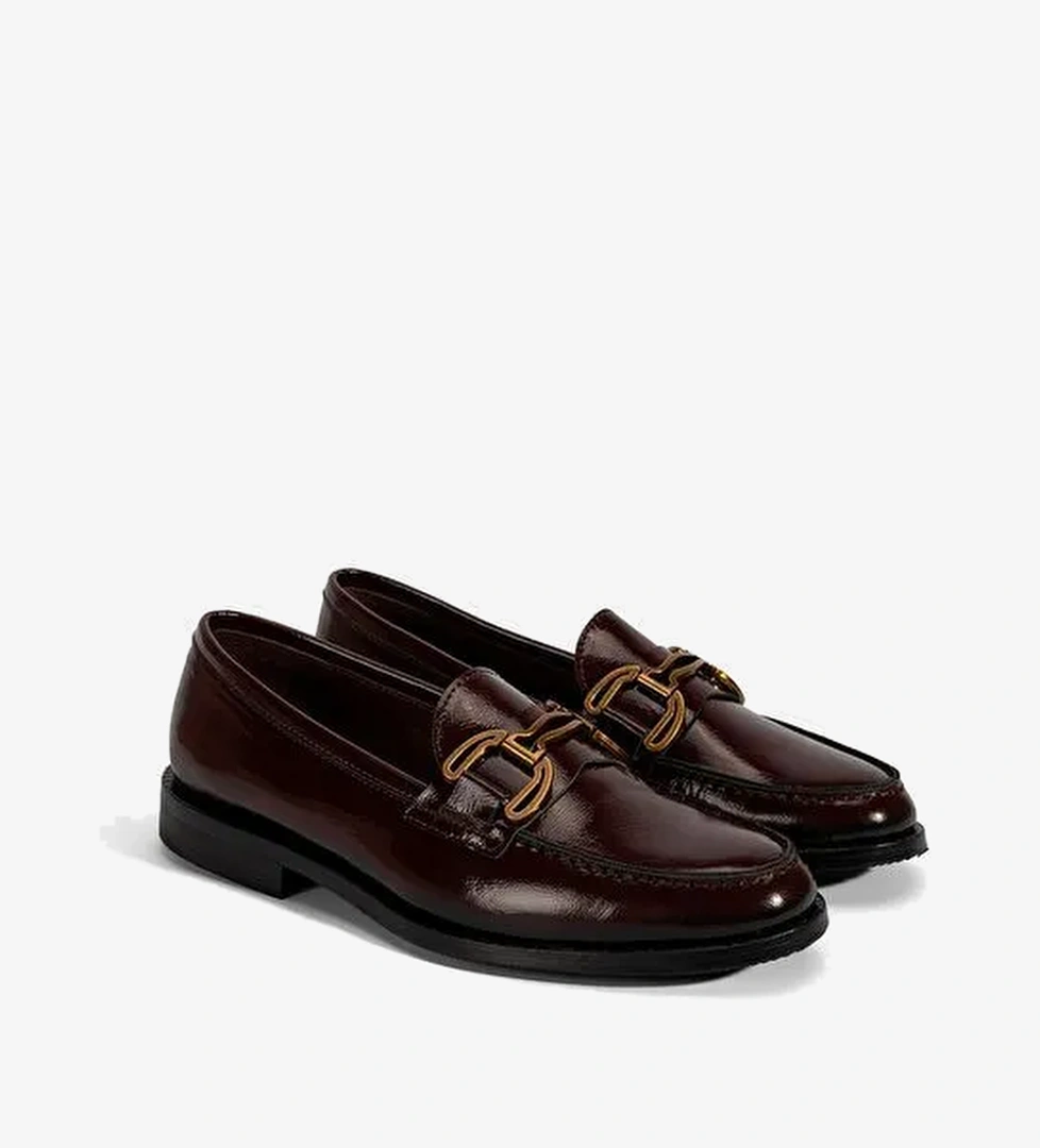 Kadın Bordo Metal Toka Aksesuarlı Rugan Loafer - Görsel 1