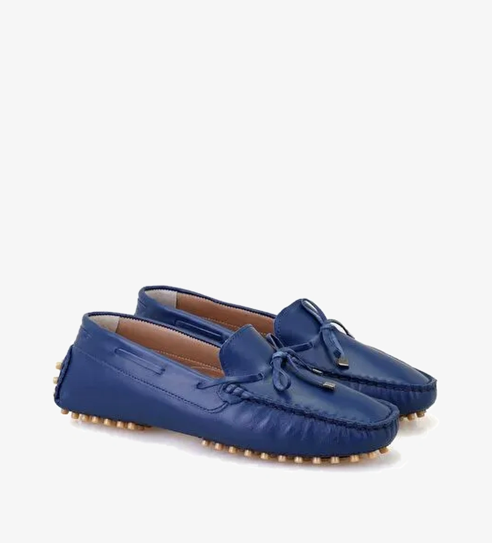 Kadın Mavi Deri Loafer - Görsel 1