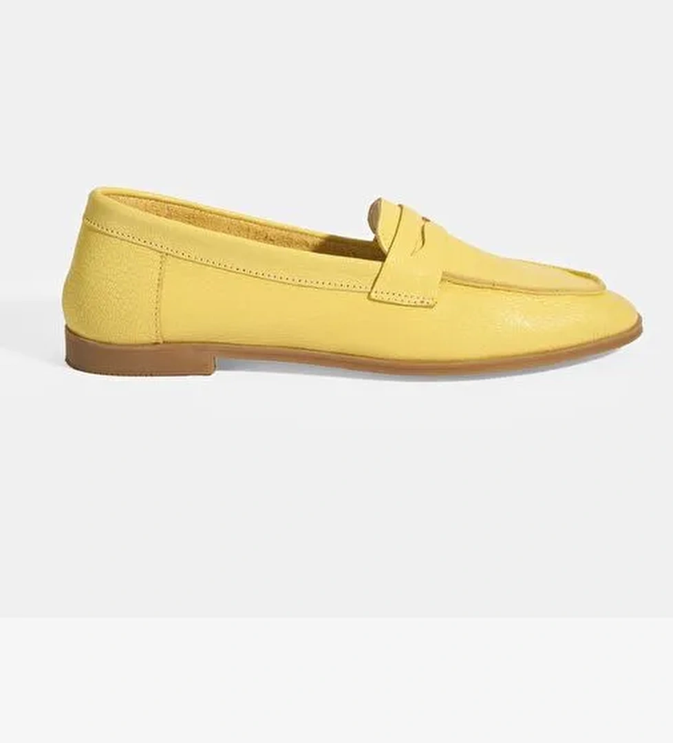 Kadın Sarı Slip-On Deri Loafer - Görsel 1