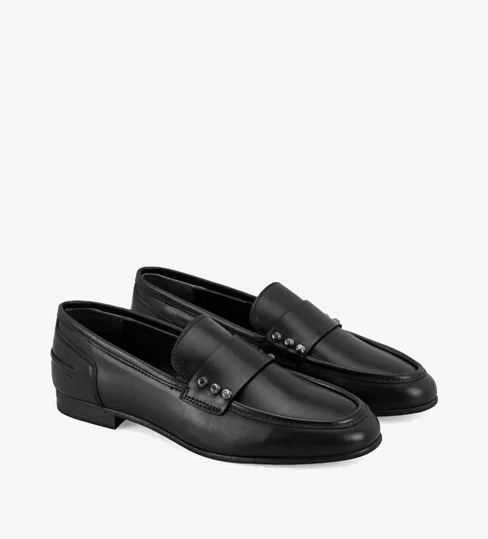 Kadın Siyah Deri Loafer - Görsel 1