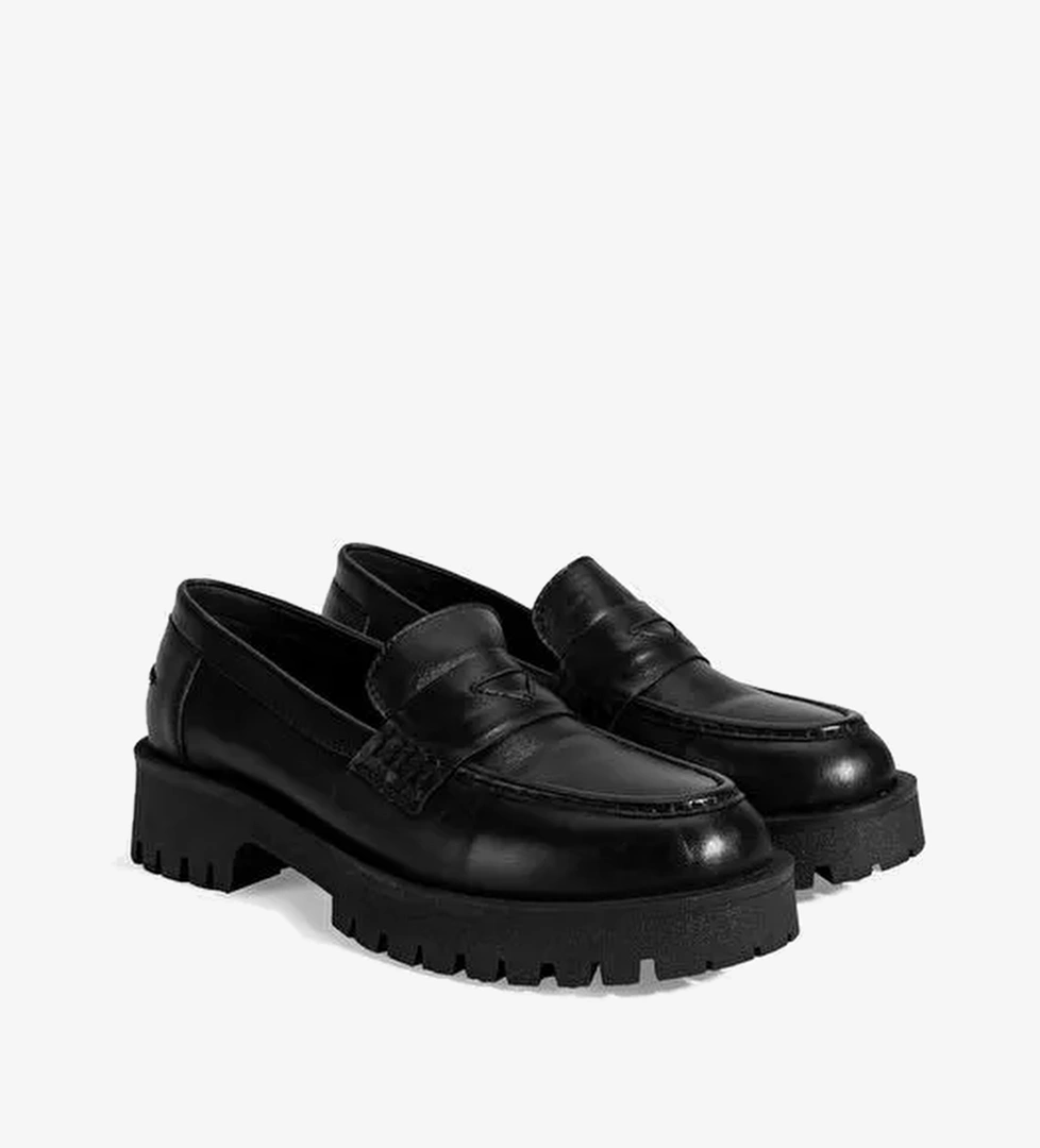 Kadın Siyah Deri Loafer - Görsel 1