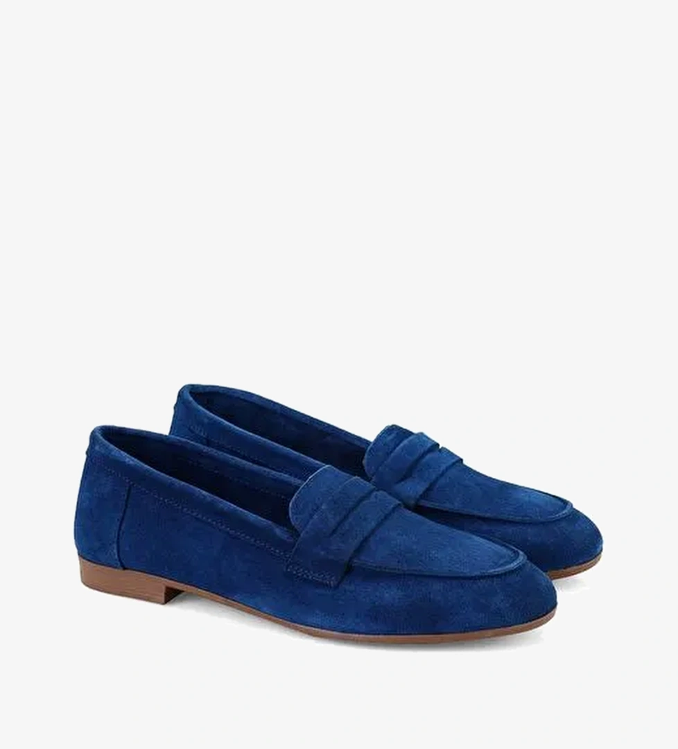 Kadın Mavi Süet Deri Loafer - Görsel 1