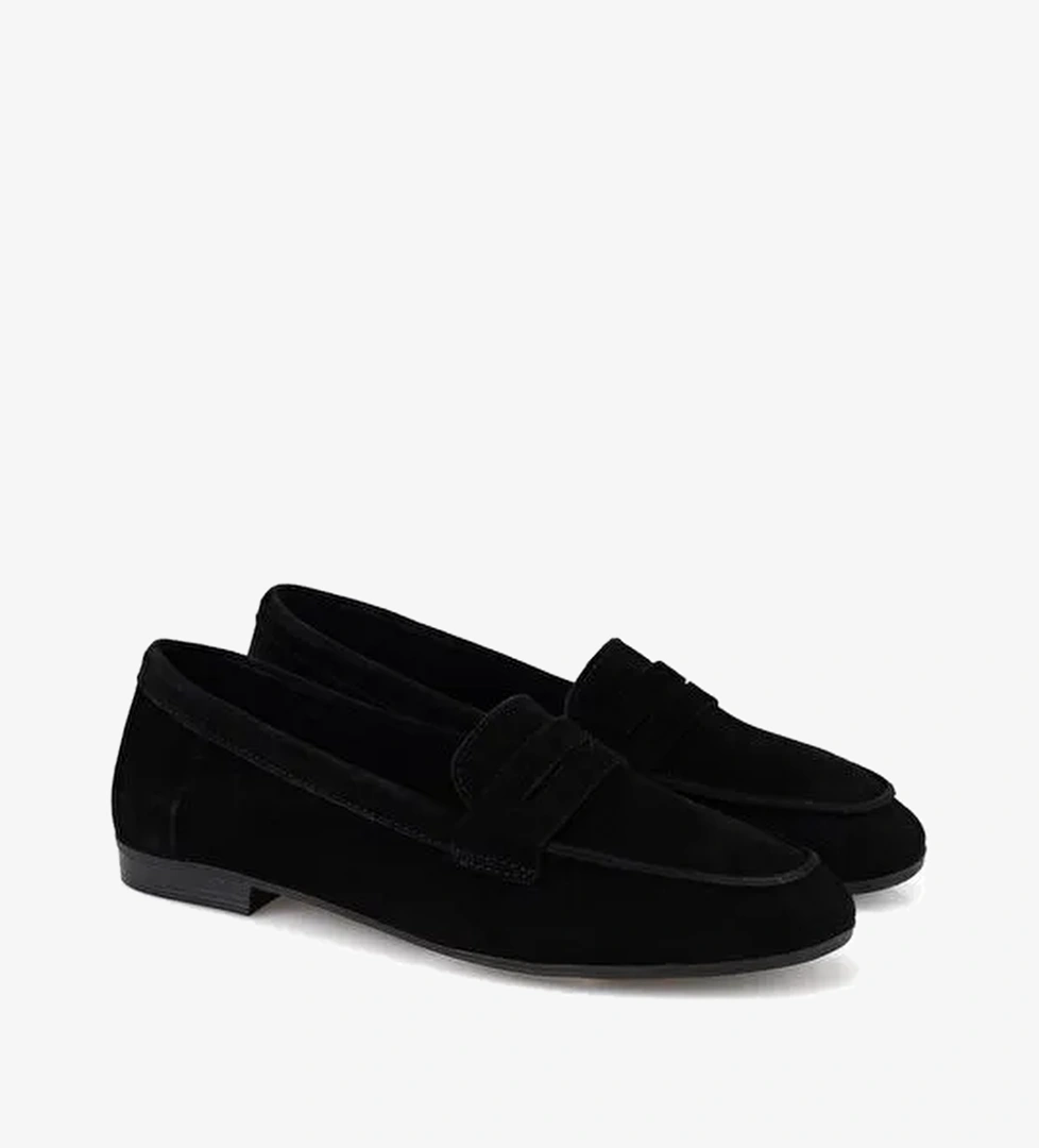 Kadın Siyah Süet Deri Loafer - Görsel 1