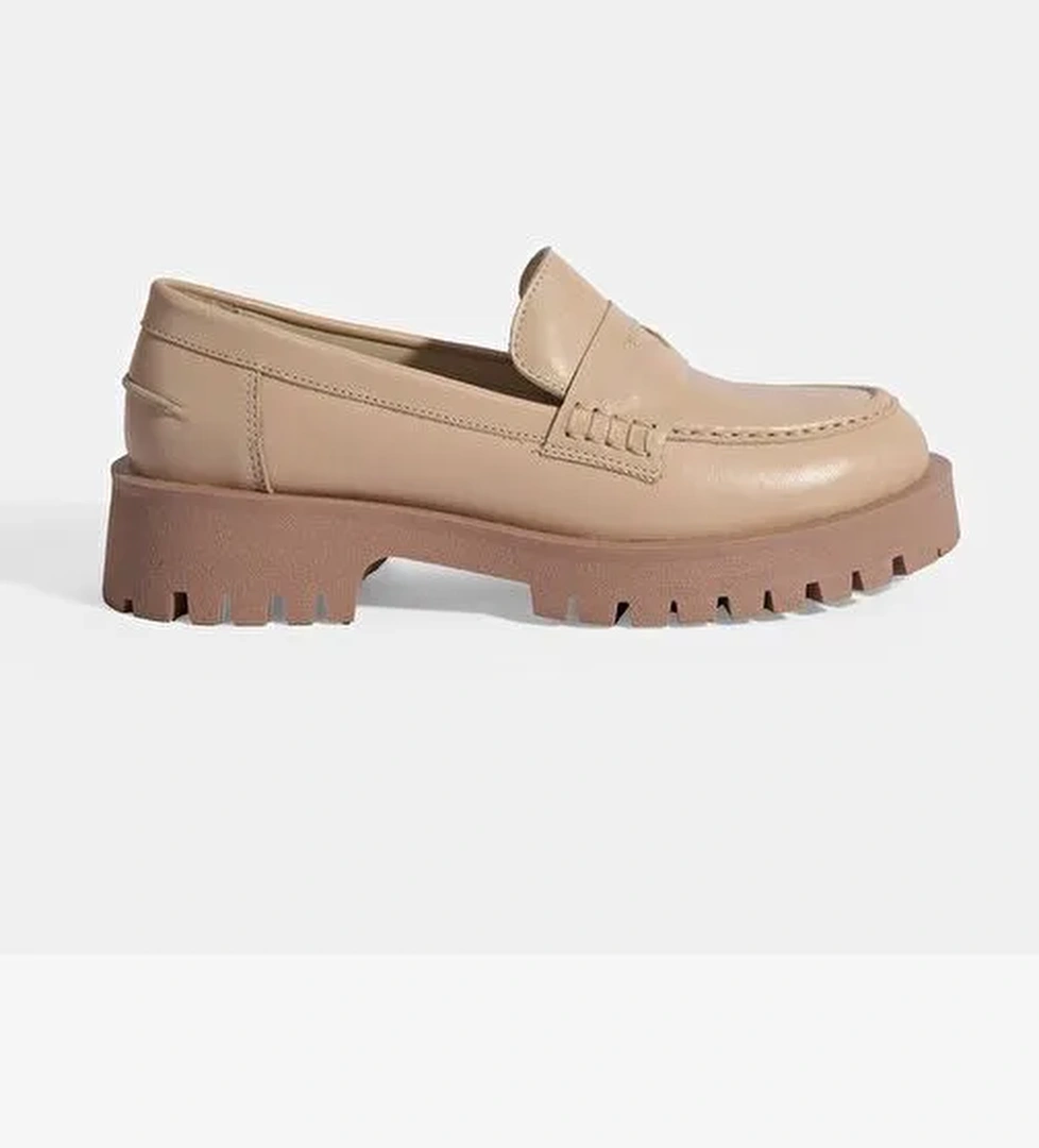 Kadın Ten Slip-On Deri Loafer - Görsel 1