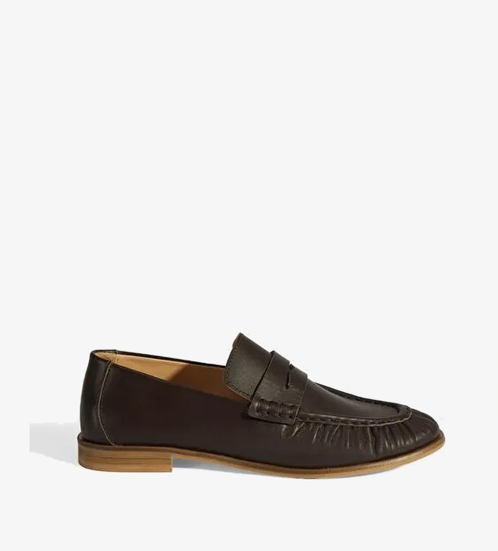 Kadın Kahve Slip-On Deri Loafer - Görsel 1