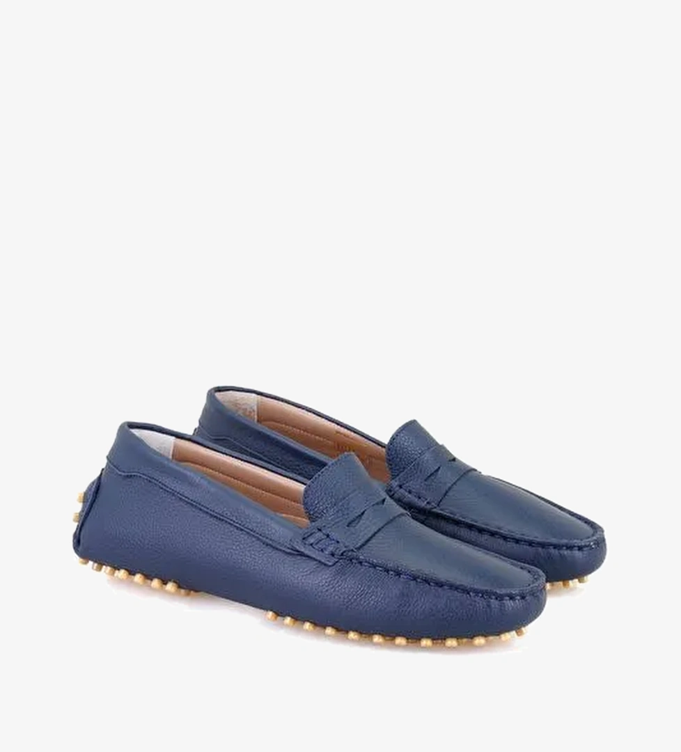 Kadın Lacivert Deri Loafer - Görsel 1