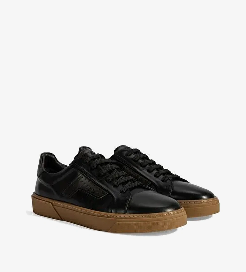 Erkek Siyah Bağcıklı Deri Spor Ayakkabı - Görsel 1