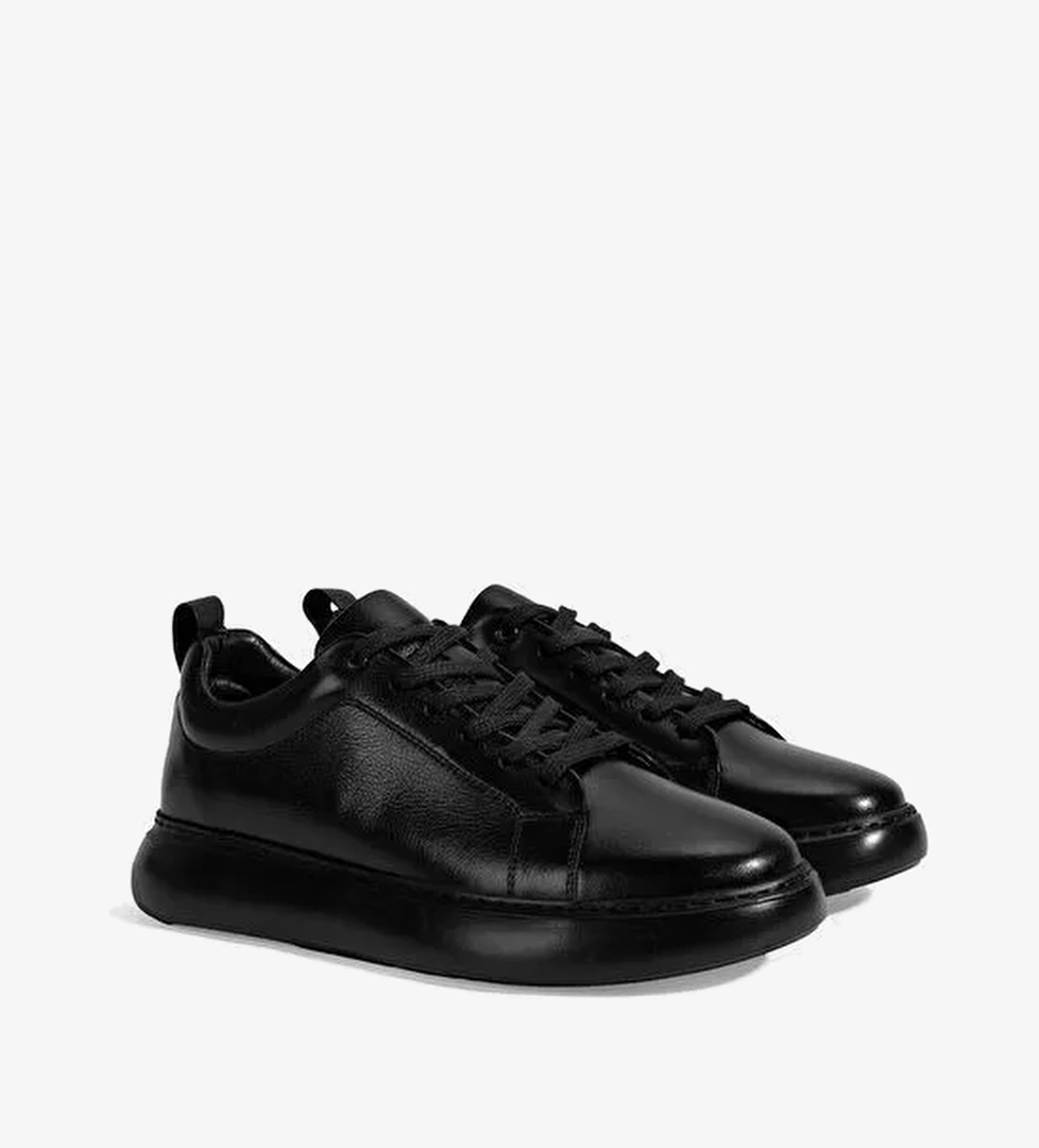 Erkek Siyah Bağcıklı Deri Spor Ayakkabı - Görsel 1