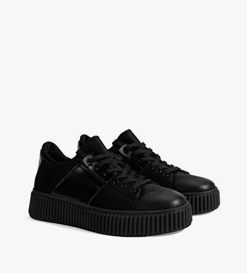 Erkek Siyah Bağcıklı Deri Spor Ayakkabı - Görsel 1