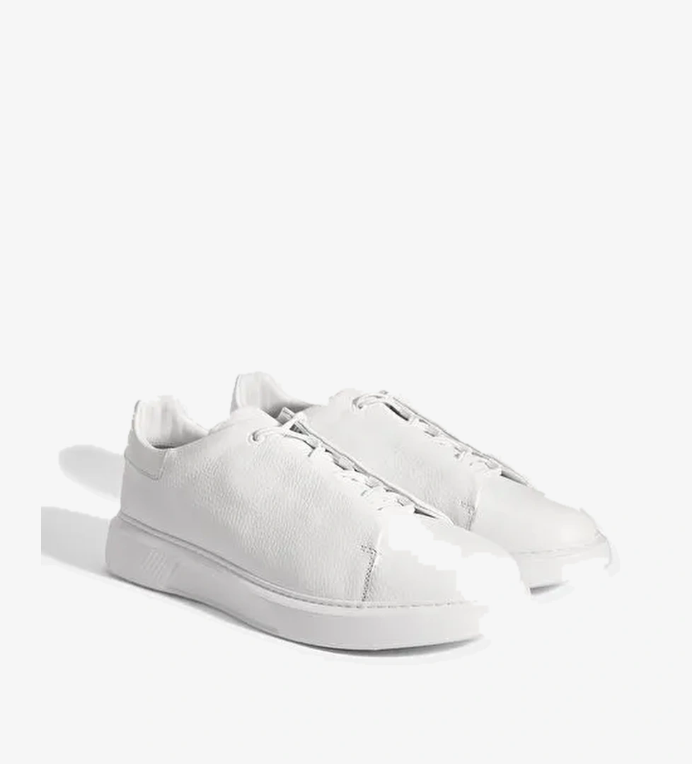 Erkek Beyaz Bağcıklı Deri Sneaker - Görsel 1