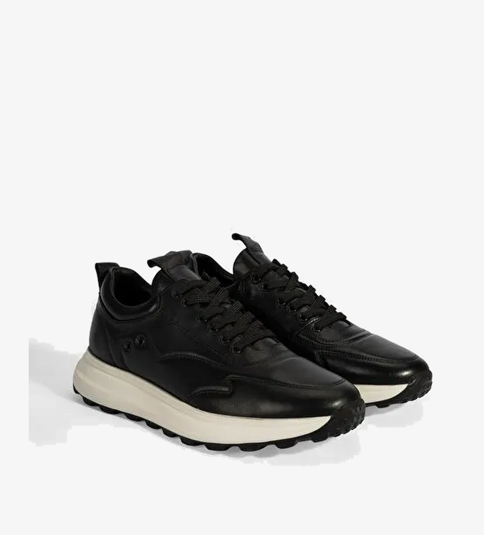 Erkek Siyah Bağcıklı Deri Spor Ayakkabı - Görsel 1