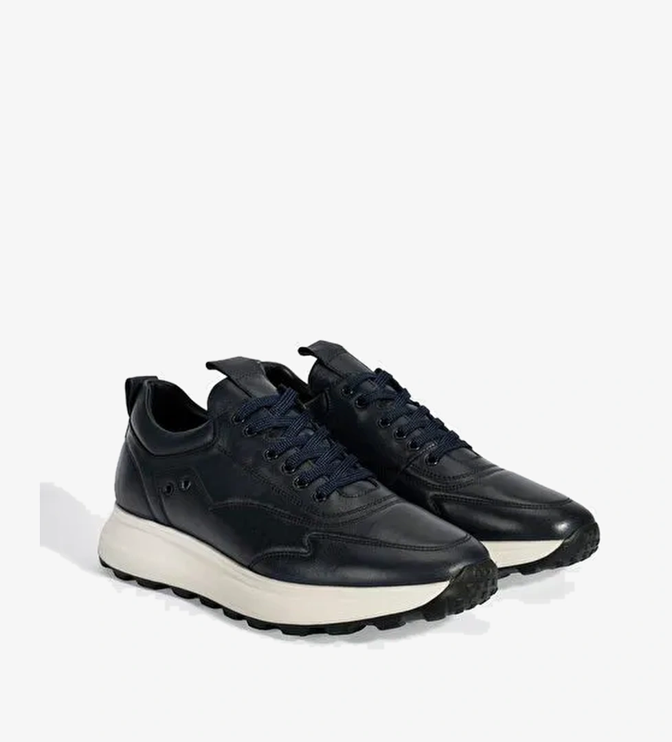 Erkek Lacivert Bağcıklı Deri Spor Ayakkabı - Görsel 1