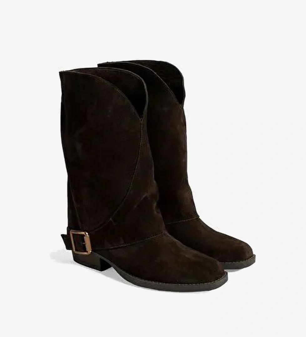 Kadın Kahve Katlama Detaylı Süet Bot - Görsel 1