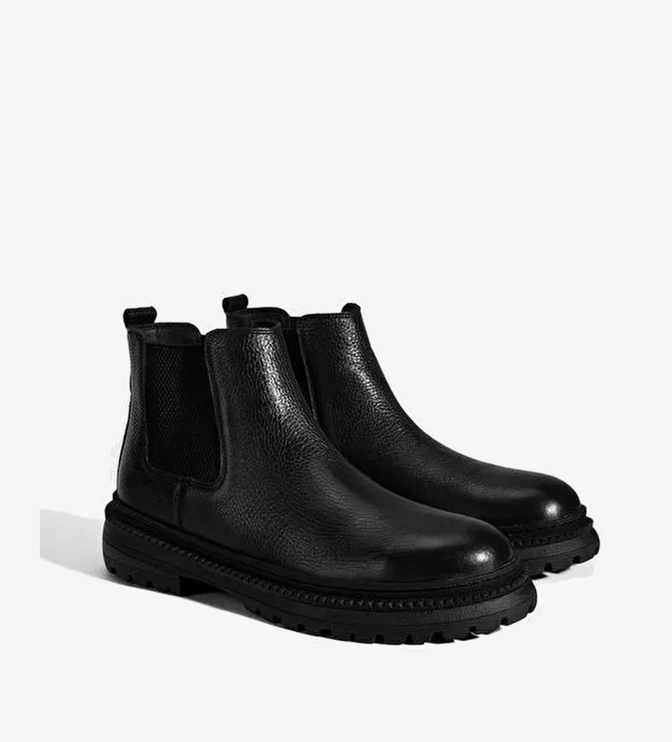 Erkek Siyah Lastik Detaylı Deri Bot - Görsel 1