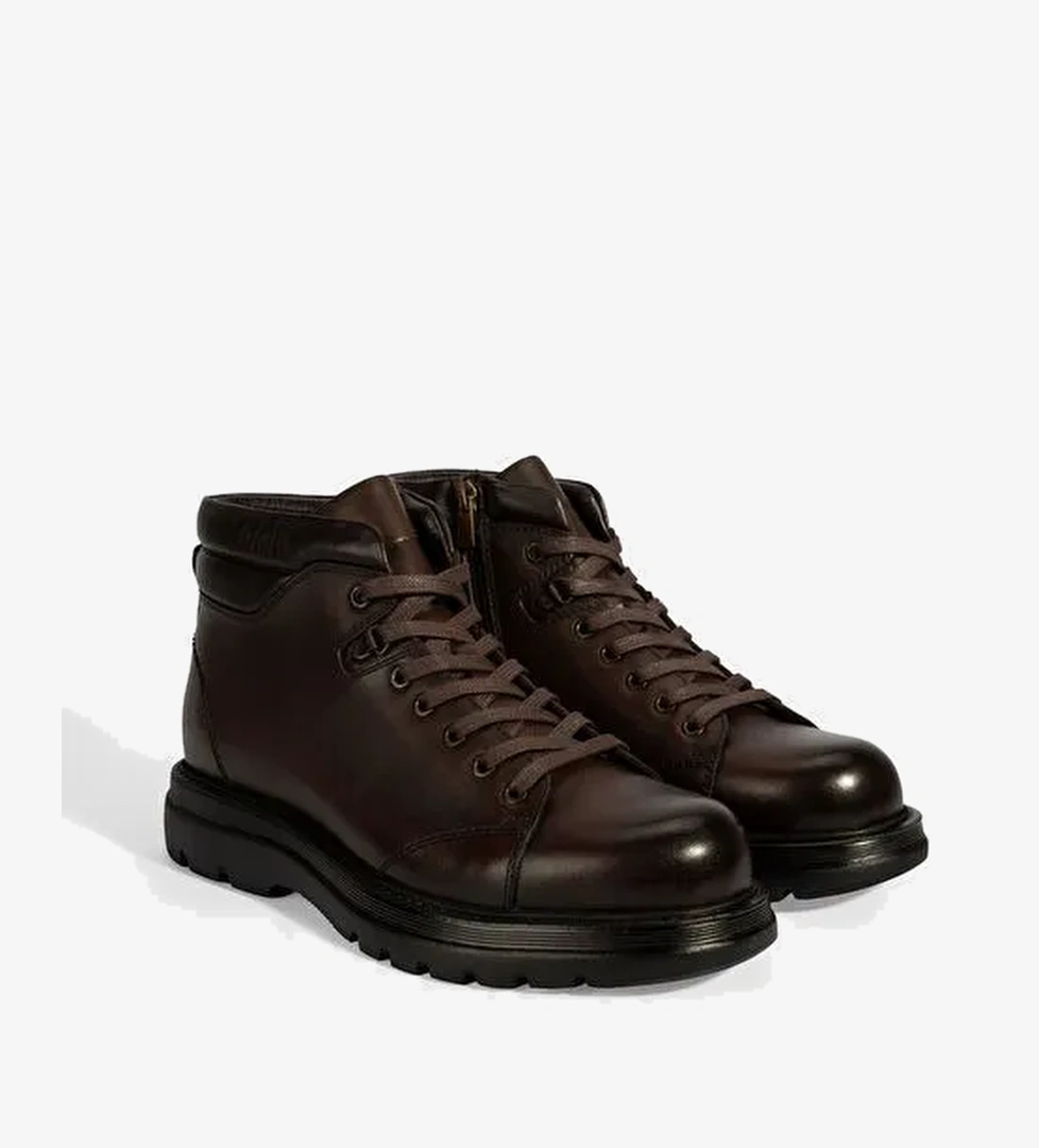 Erkek Kahve Bağcıklı Deri Bot - Görsel 1