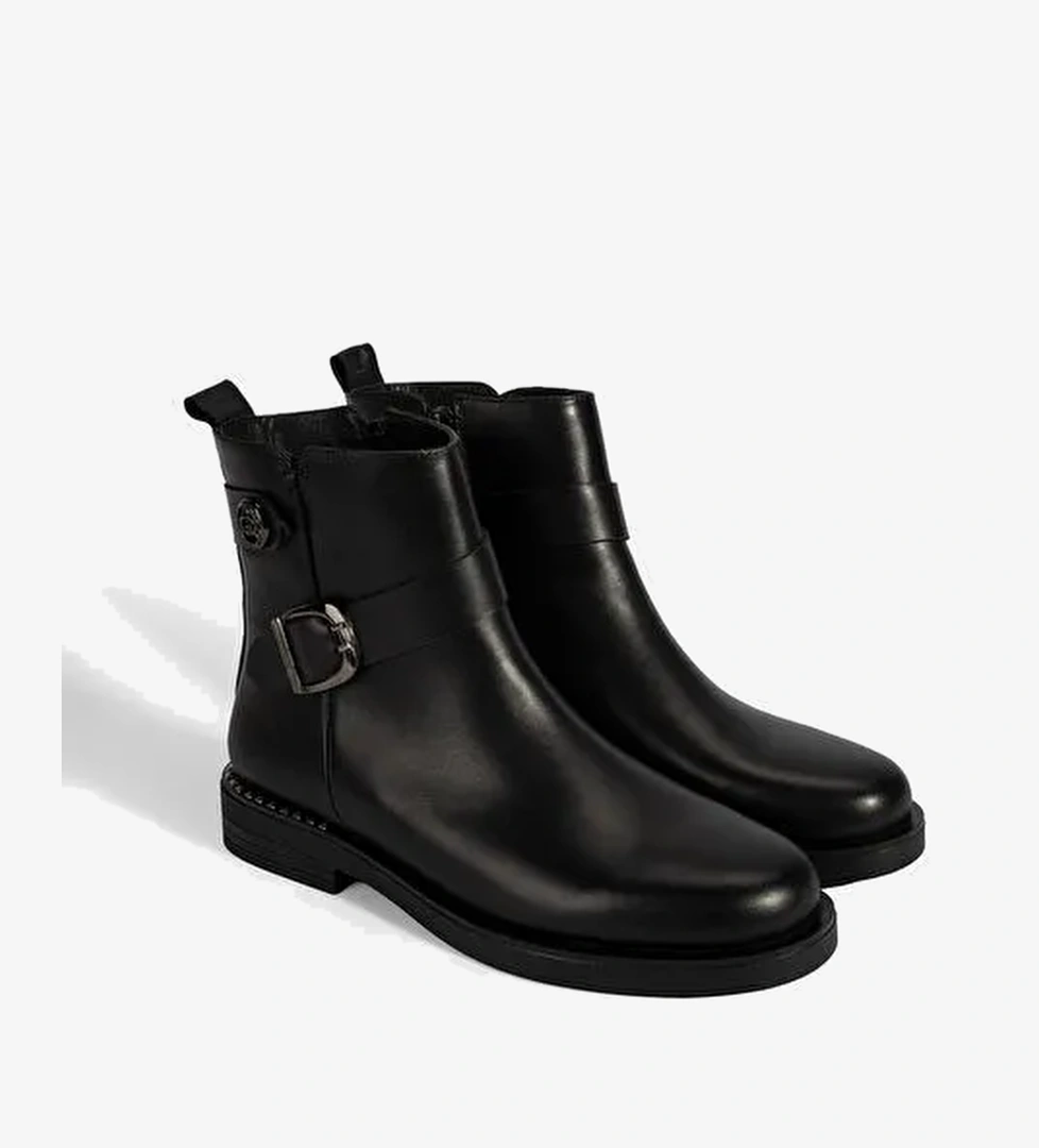 Kadın Siyah Metal Toka Detaylı Deri Bot - Görsel 1