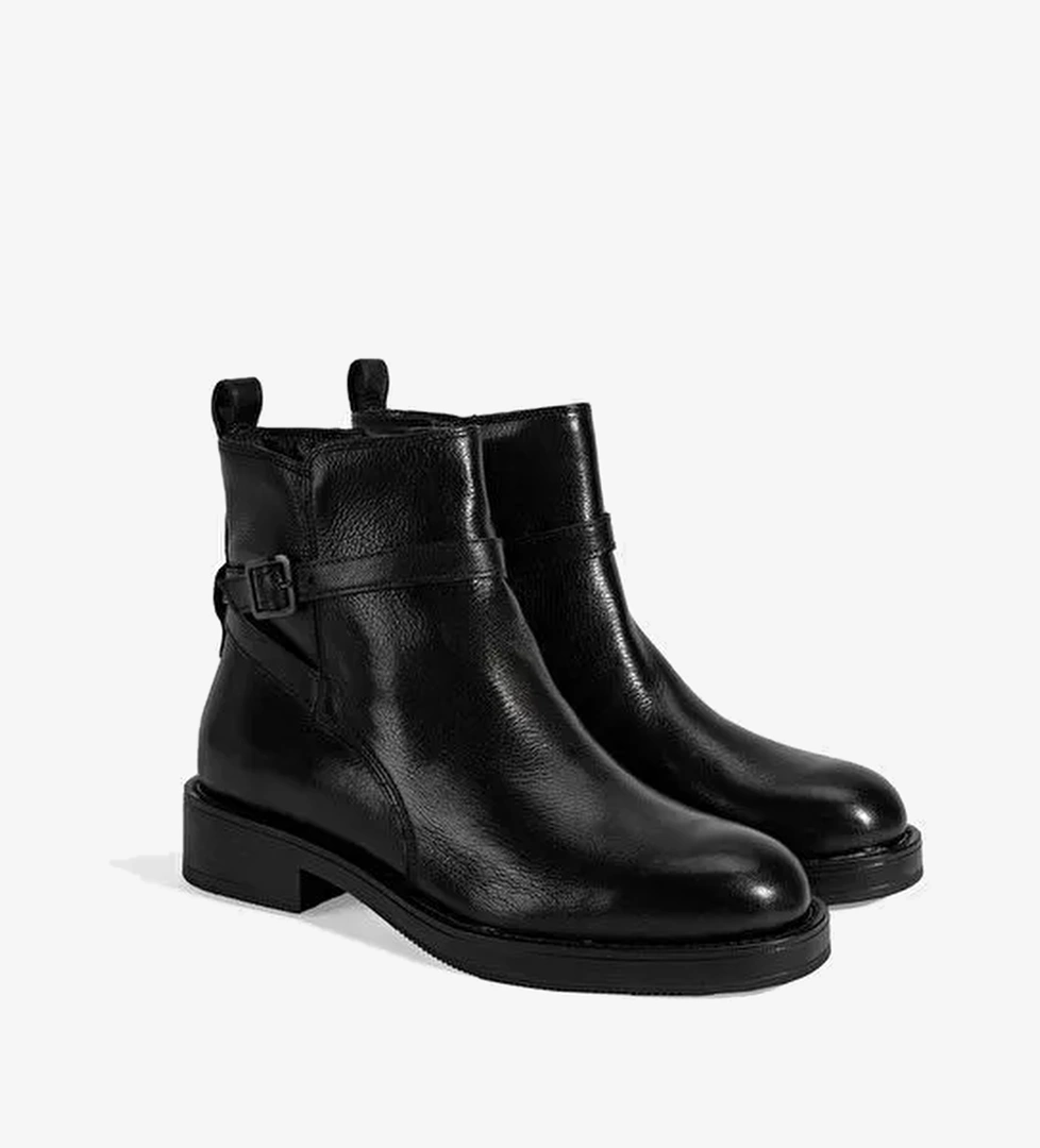 Kadın Siyah Ayarlanabilir Tokalı Deri Bot - Görsel 1