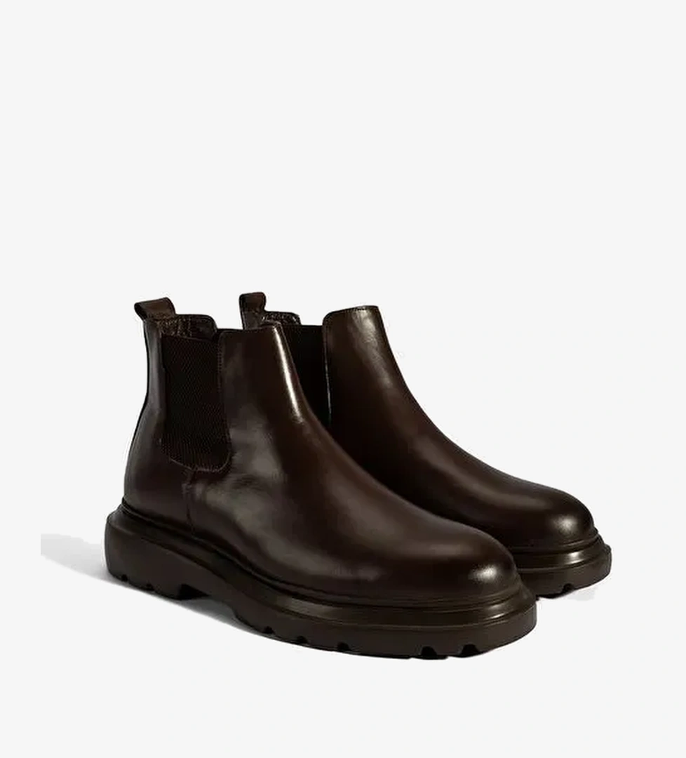 Erkek Kahve Lastikli Deri Bot - Görsel 1