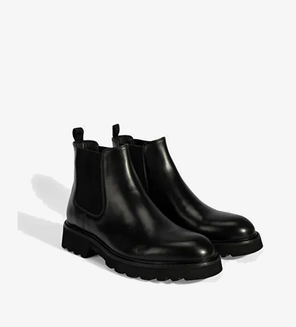 Erkek Siyah Lastik Detaylı Deri Bot - Görsel 1