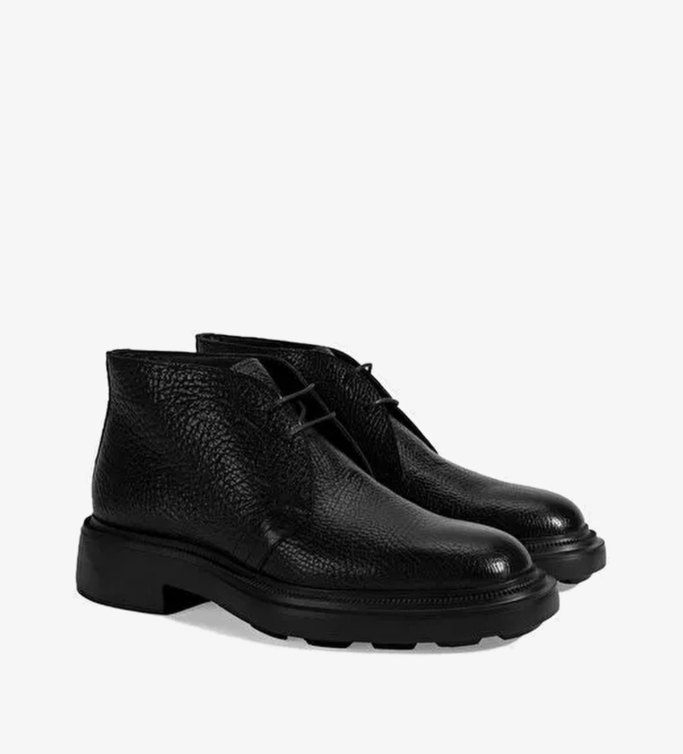 Erkek Siyah Bağcıklı Deri Bot - Görsel 1